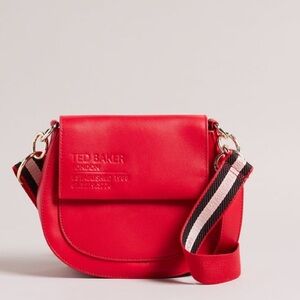 Ted Baker Red Darell Branded Webbing Satchel Crossbody Purse Bovine Leather